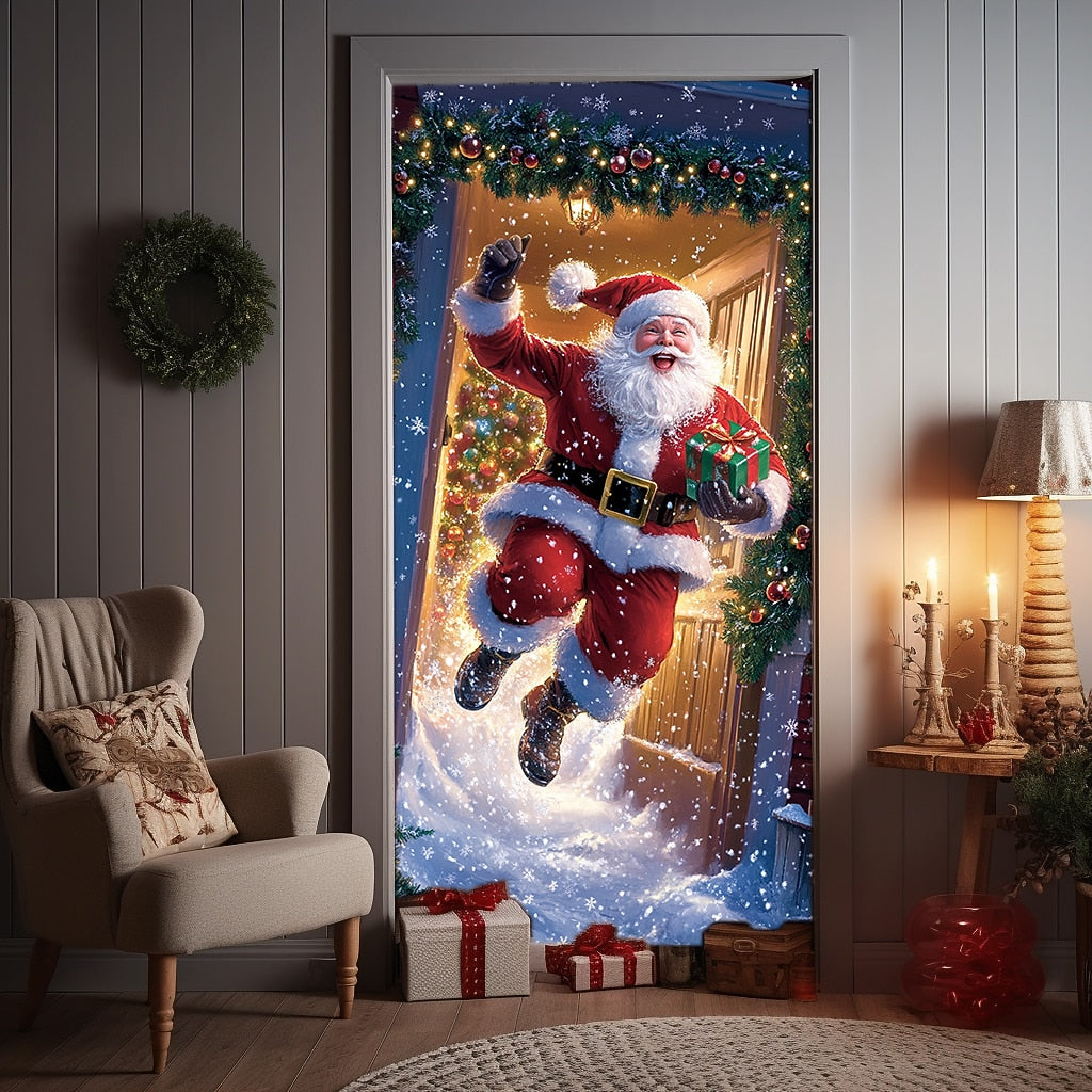Santa Delivering Gift Christmas Door Cover