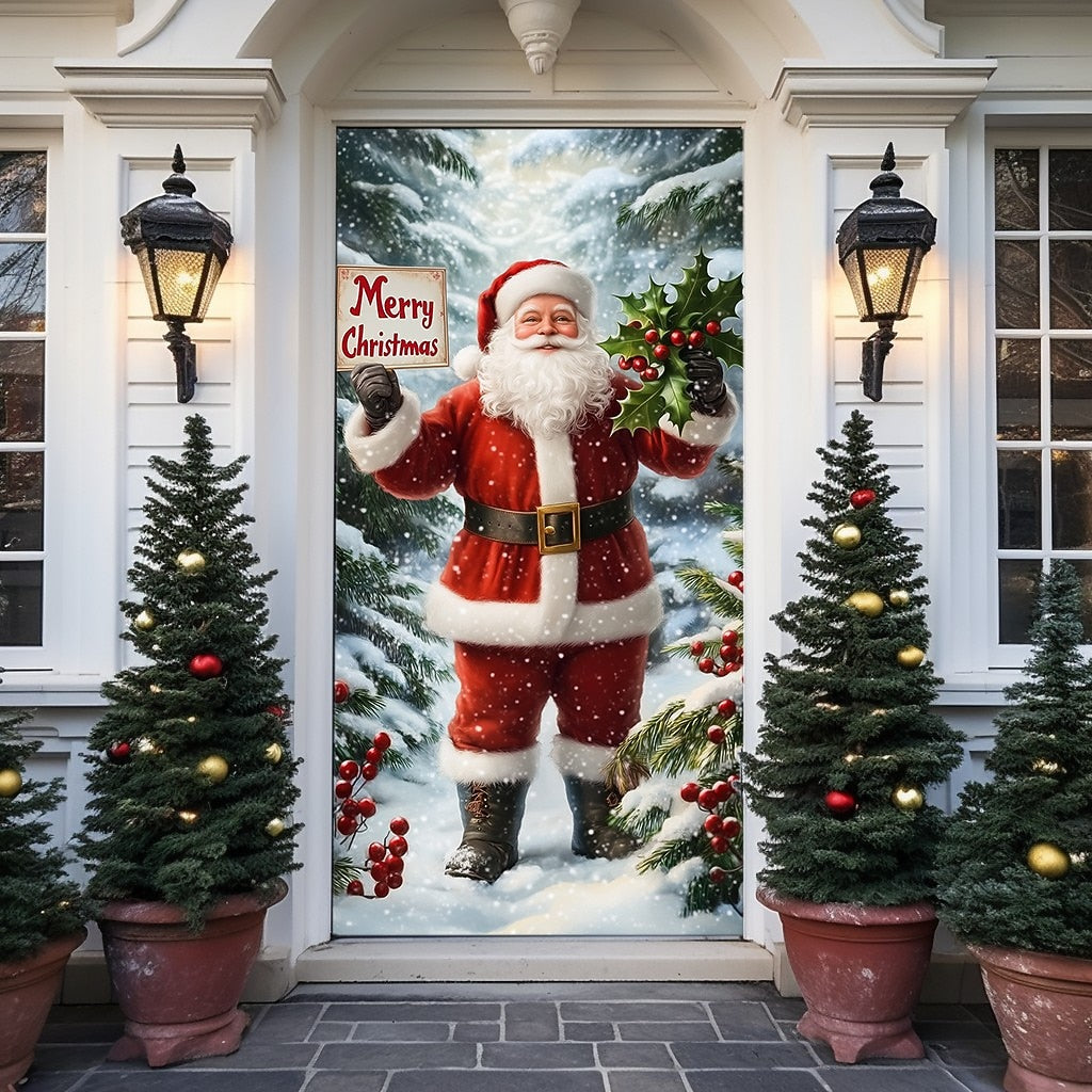 Classic Santa with North Pole Sign Christmas Door Cover