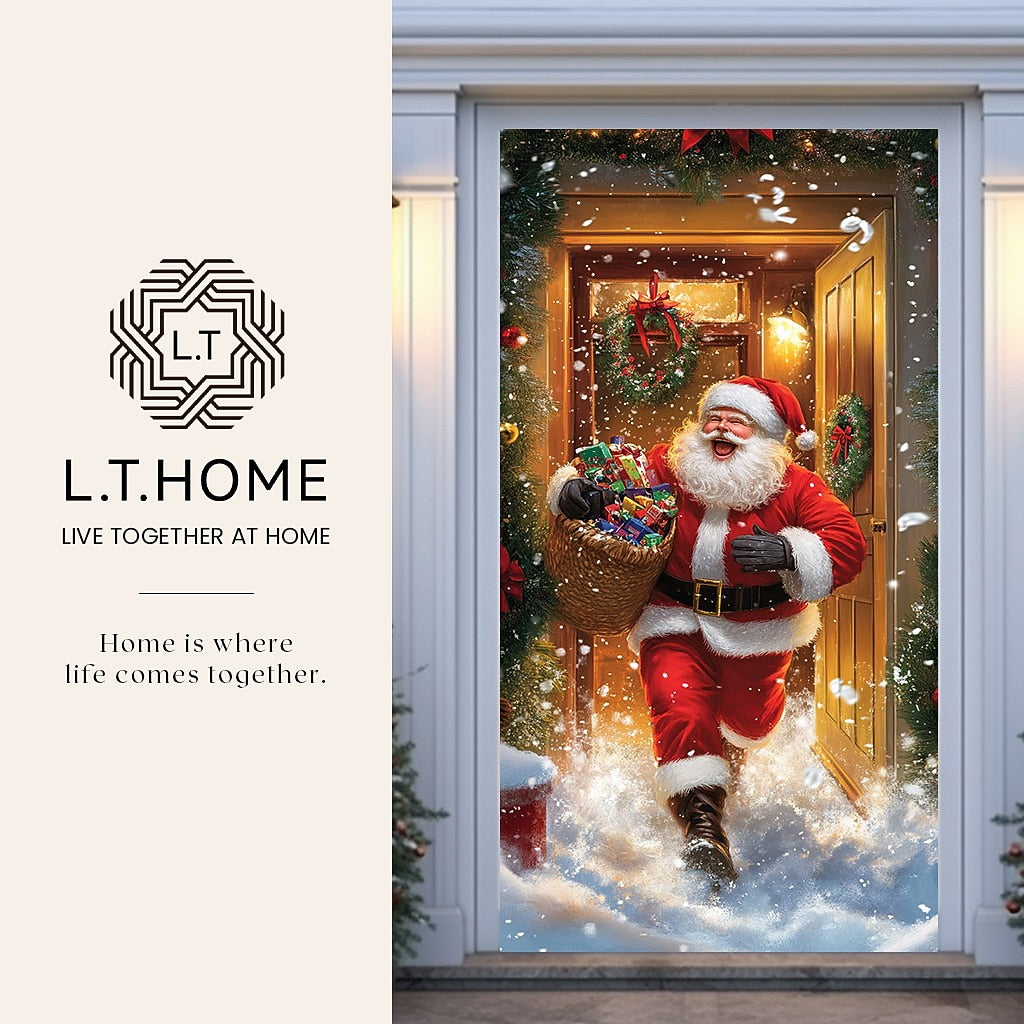 Santa Delivering Gift Christmas Door Cover