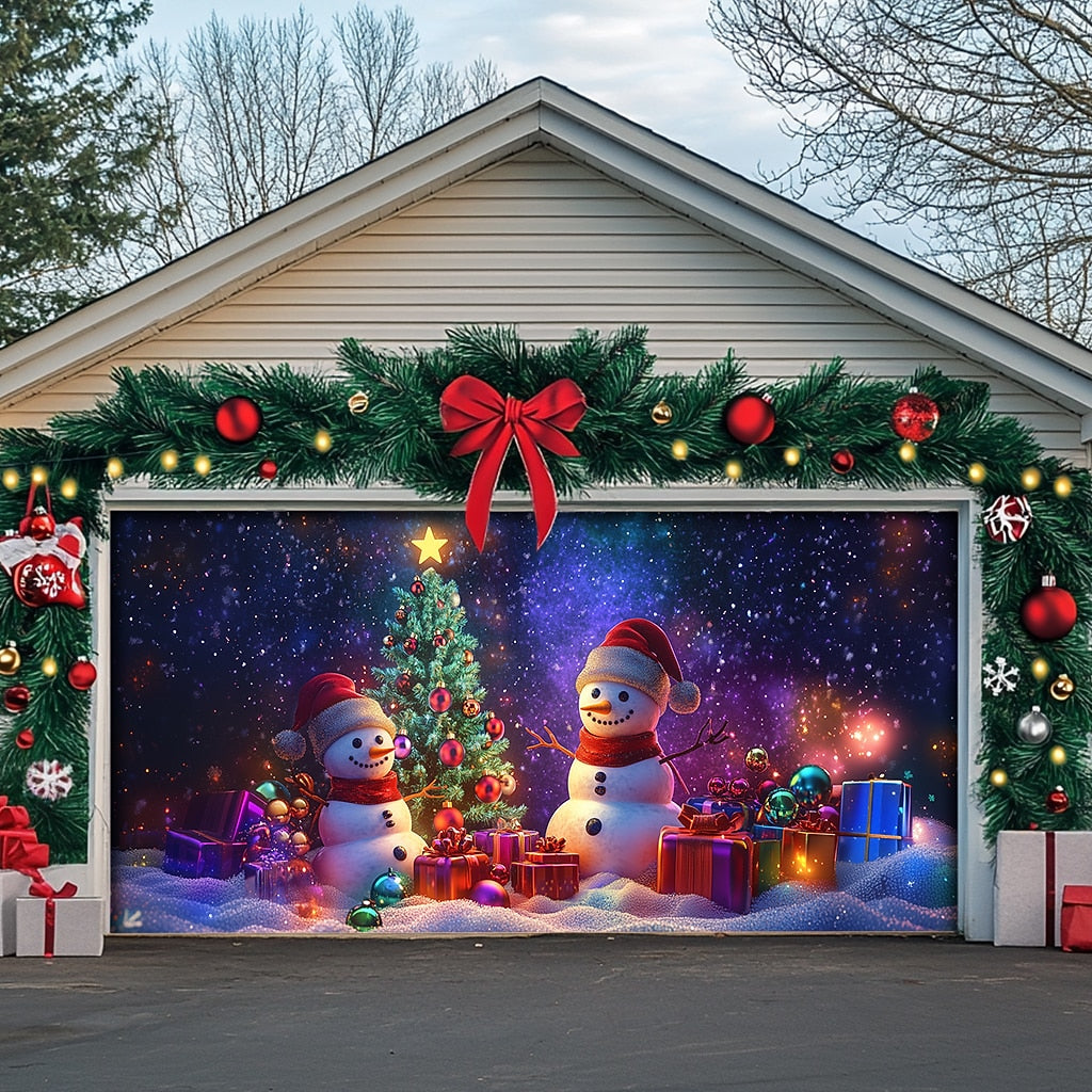 Snowman & Christmas Tree Garage Door Cover