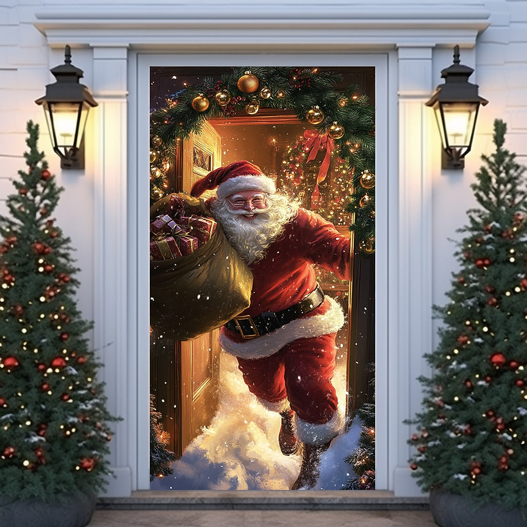 Santa Delivering Gift Christmas Door Cover