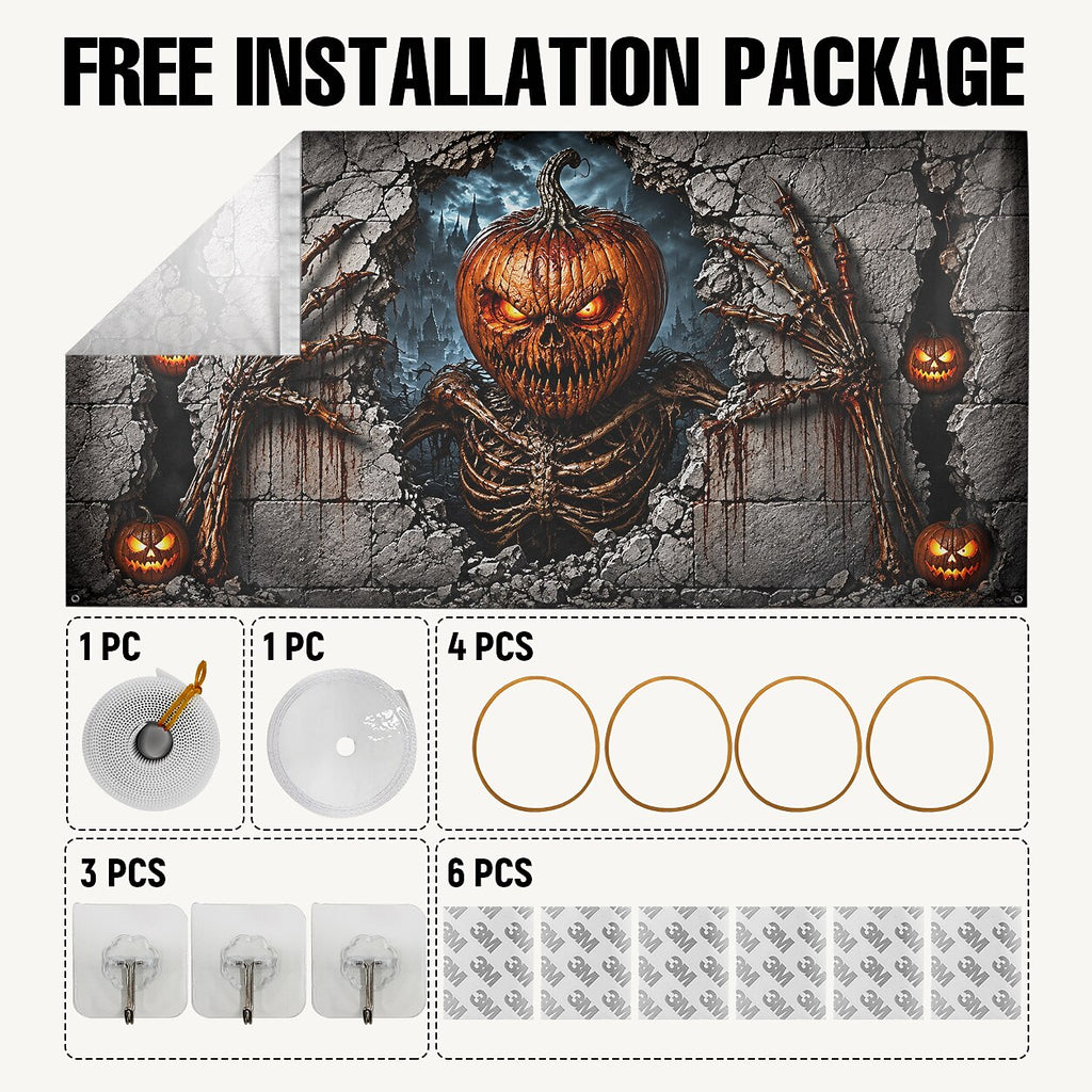 Halloween Pumpkin Skeleton Garage Door Cover