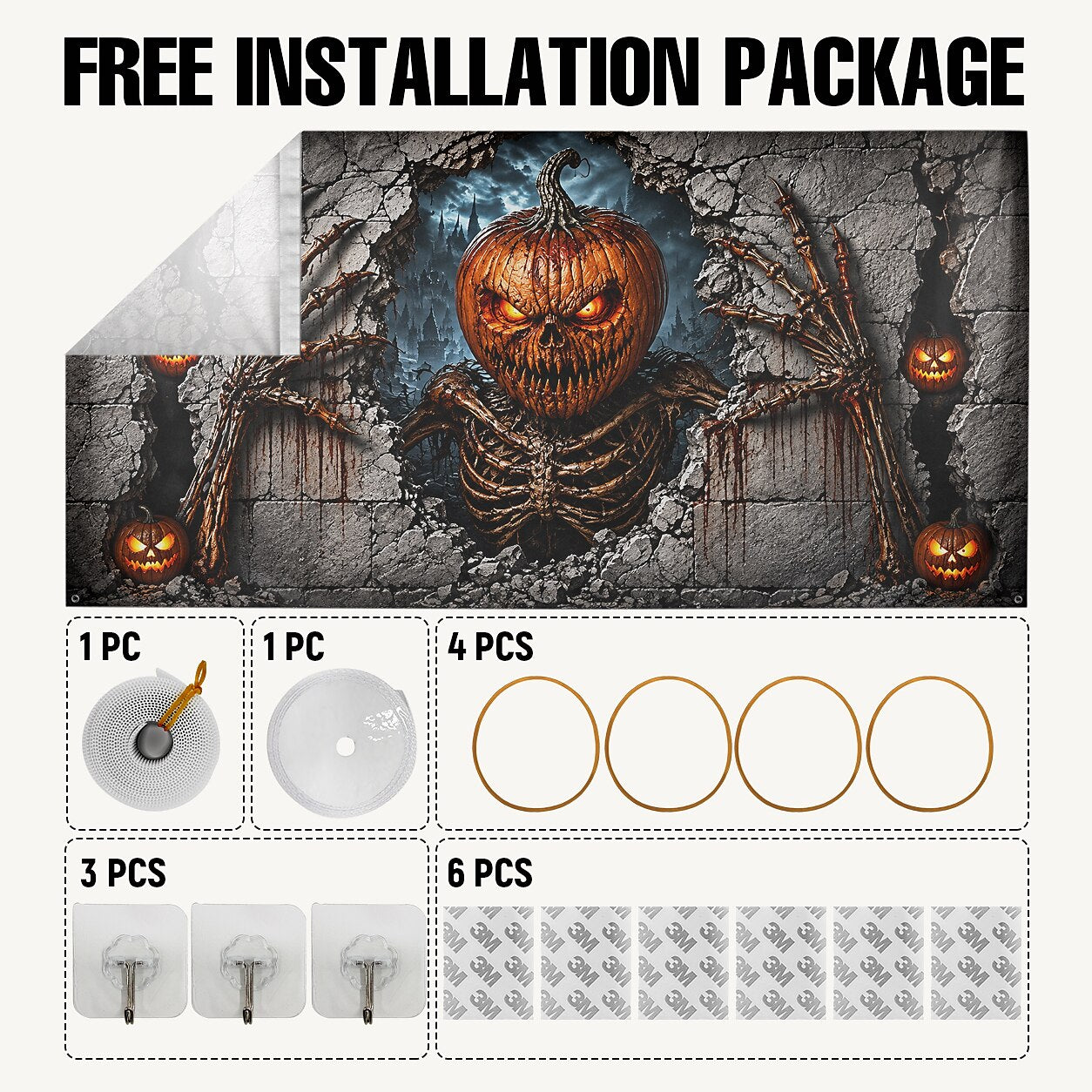 Halloween Pumpkin Skeleton Garage Door Cover