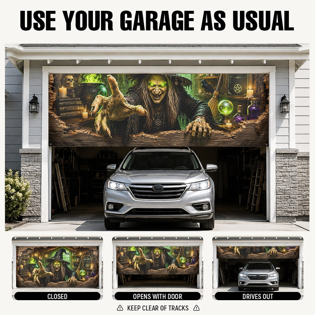 Halloween Witch Cauldron Garage Door Cover