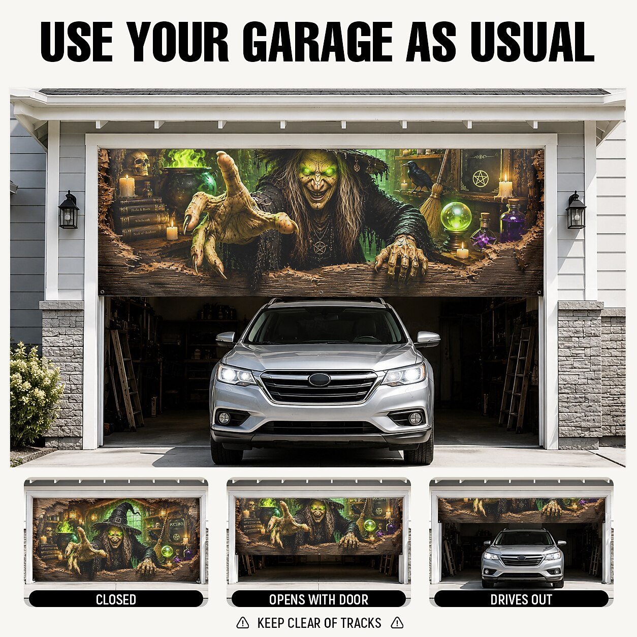 Halloween Witch Cauldron Garage Door Cover