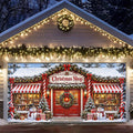 Christmas Garage Door Cover - Red Holiday Shopfront Design