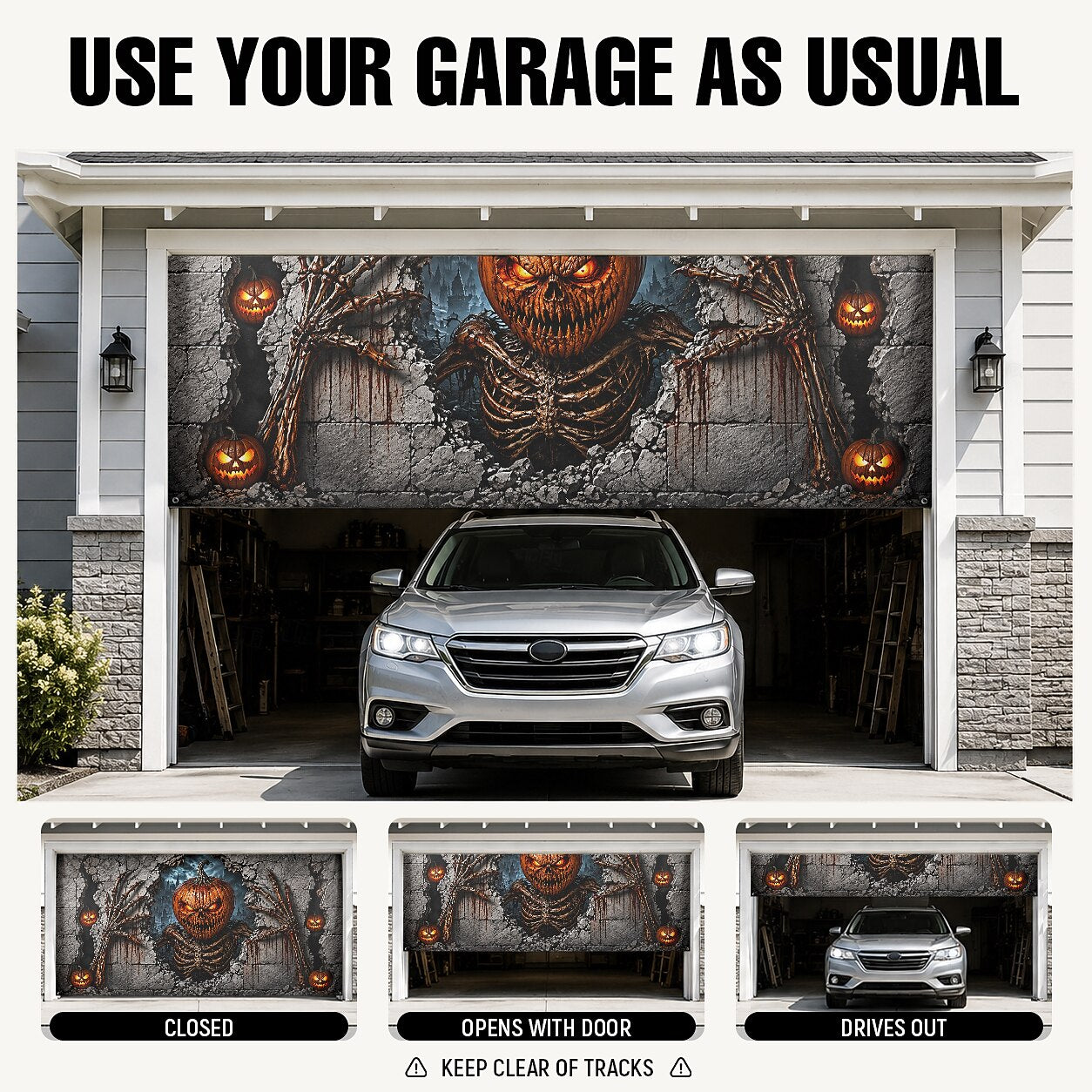 Halloween Pumpkin Skeleton Garage Door Cover
