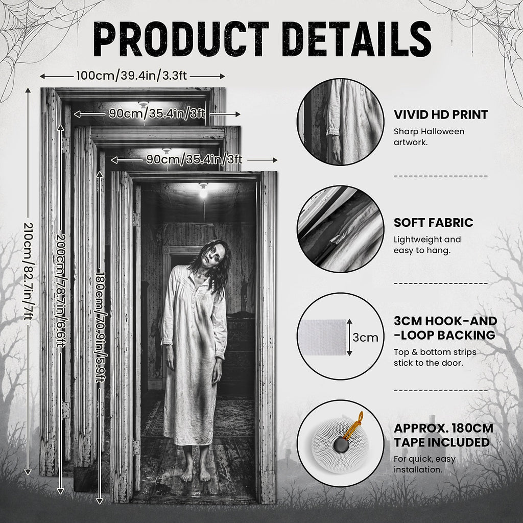 Creepy Ghost Girl Haunted Hallway 3D Banner Halloween Door Cover