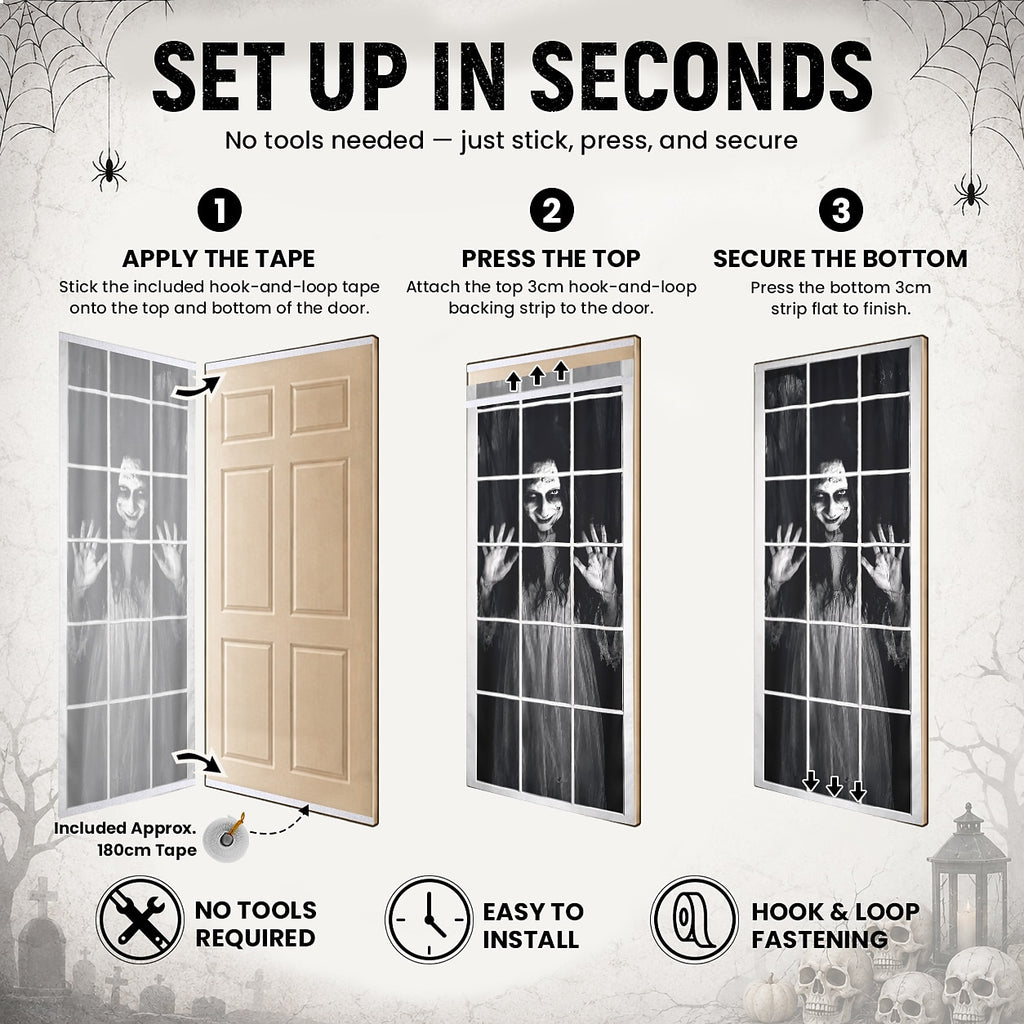 Creepy Ghost Girl Window 3D Illusion Banner Halloween Door Cover