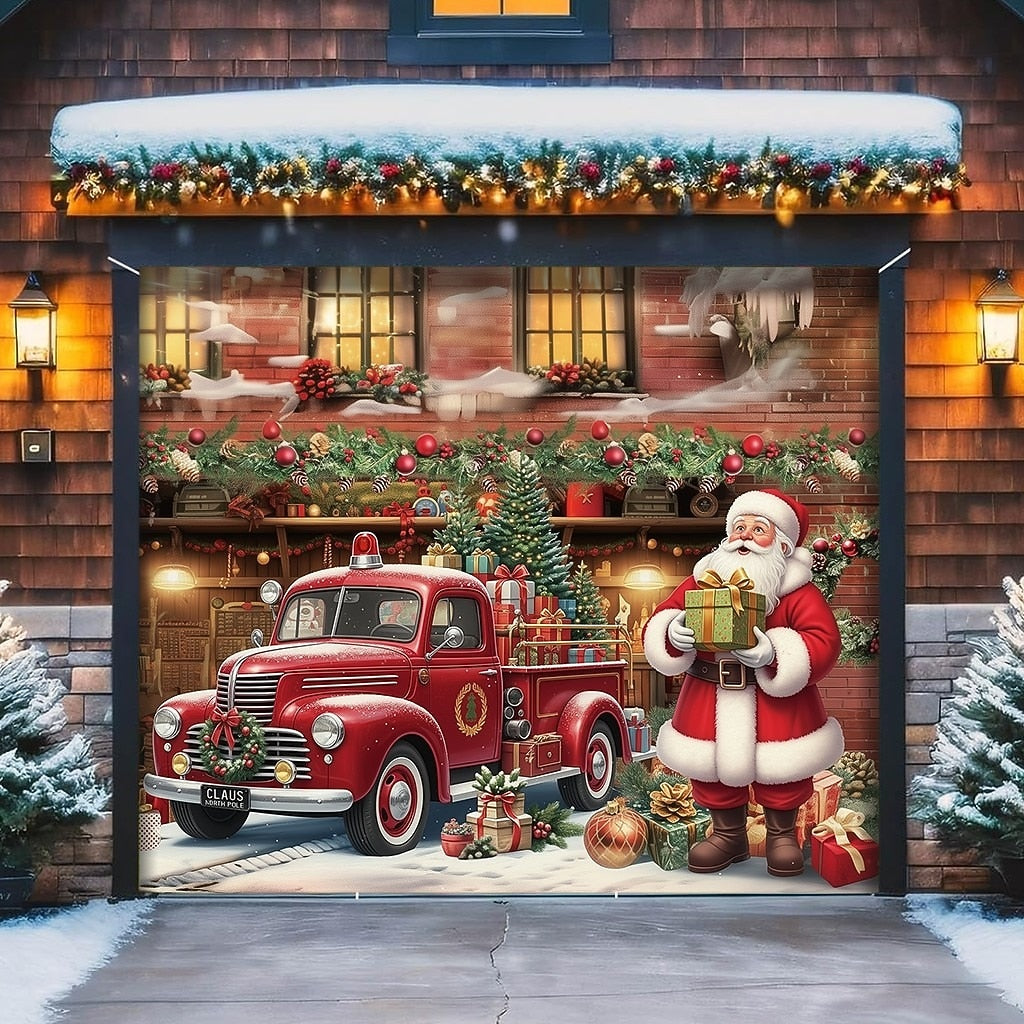 Santa Christmas House Garage Door Cover
