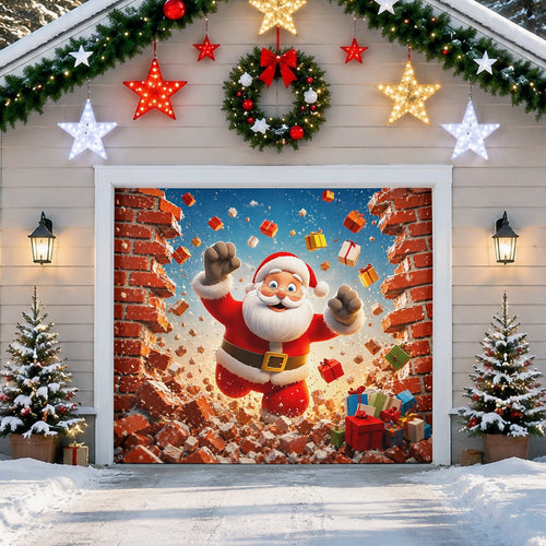 Brick Wall Santa Garage Door Cover