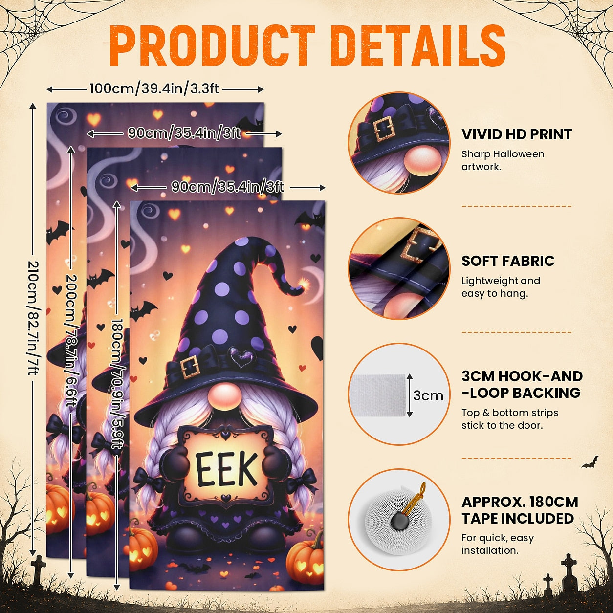 Gnome Boo Witch Pumpkin Banner Halloween Door Cover