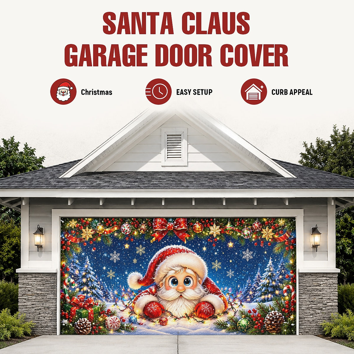 Cute Snowy Santa Garage Door Cover