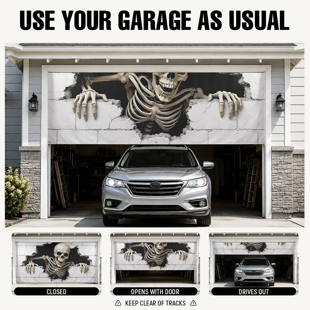 Halloween Skeleton Brick Wall Garage Door Cover