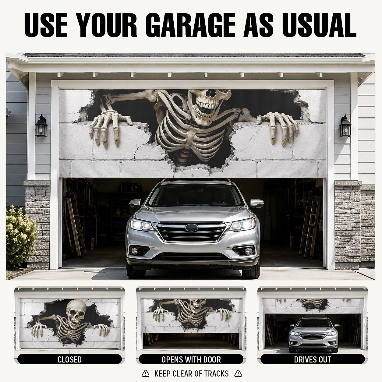 Halloween Skeleton Brick Wall Garage Door Cover