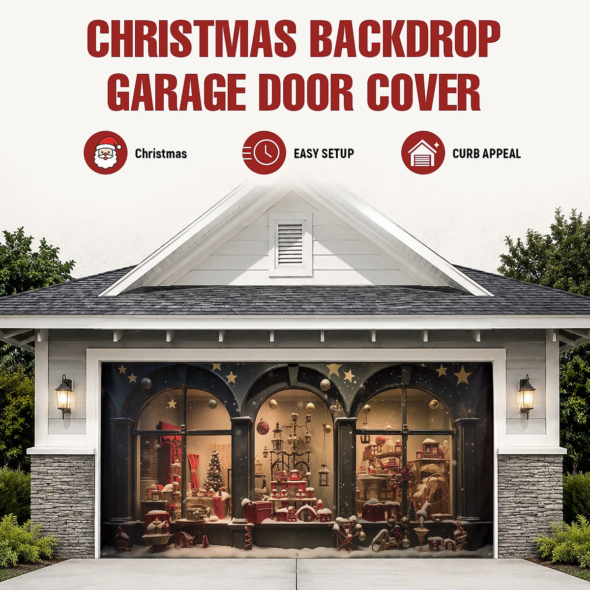 Farmhouse Christmas Scene Garage Door Cover