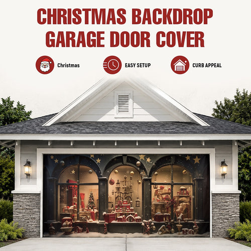 Christmas Shop Window Garage Door Cover