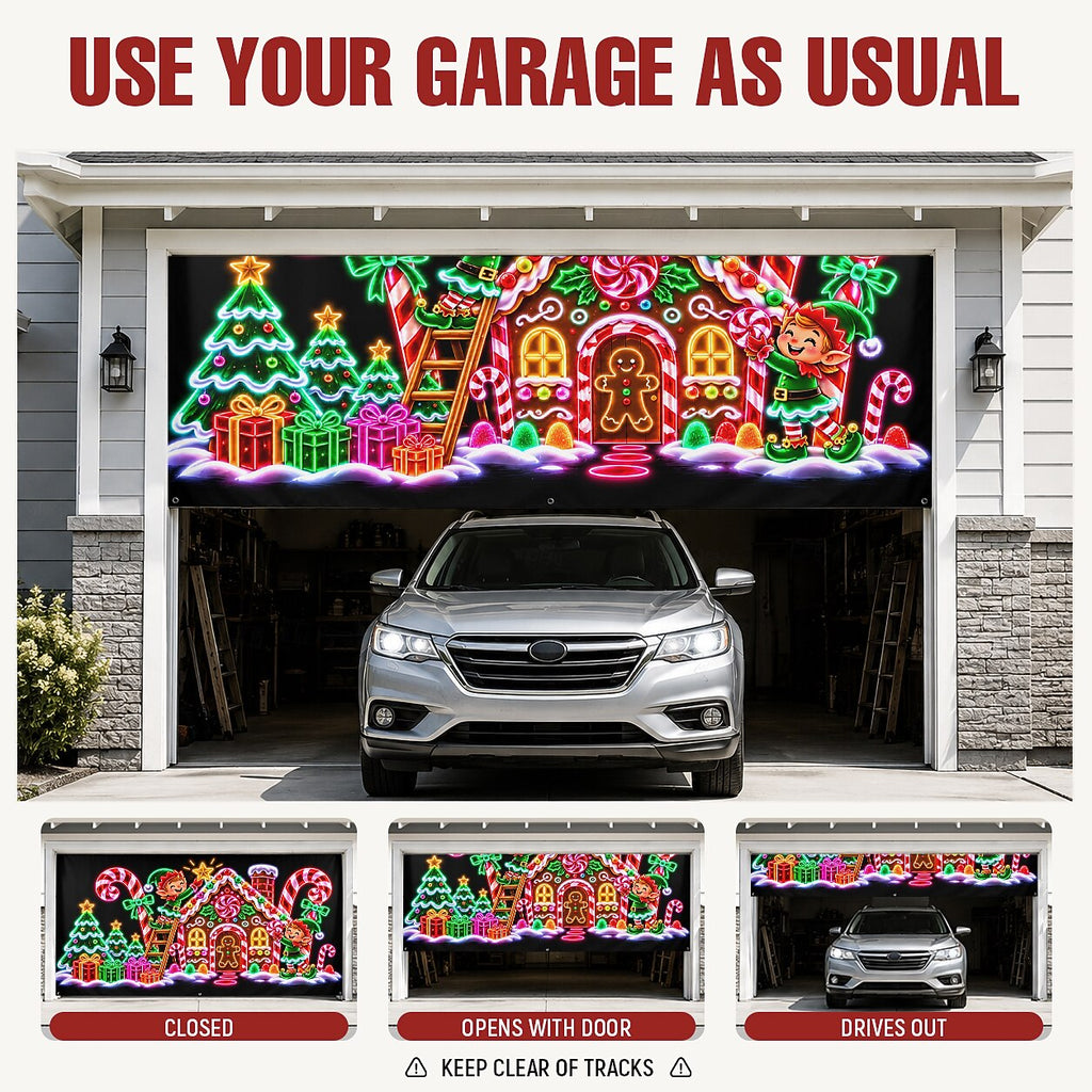 Blacklight Christmas Garage Cover UV Reactive Christmas Village & Tree