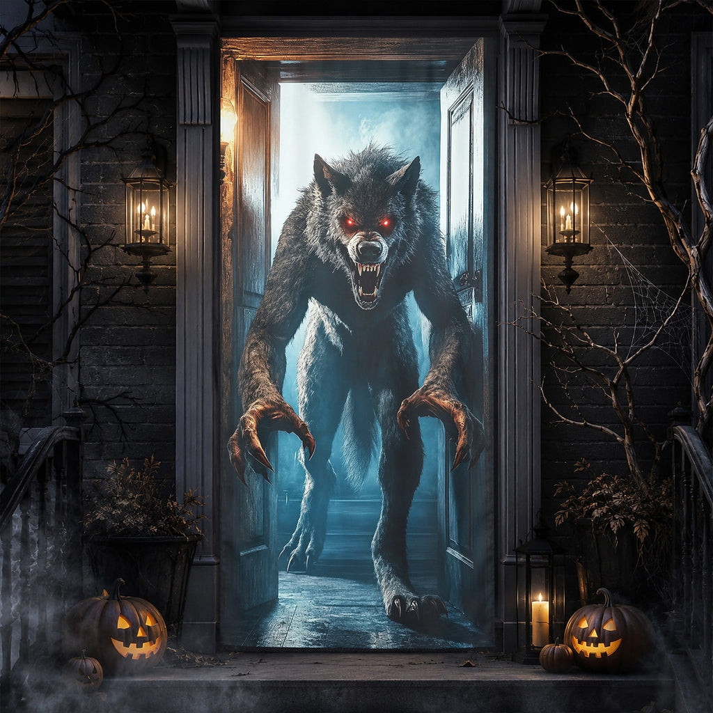 Werewolf Wolf Monster 3D Illusion Banner Halloween Door Cover