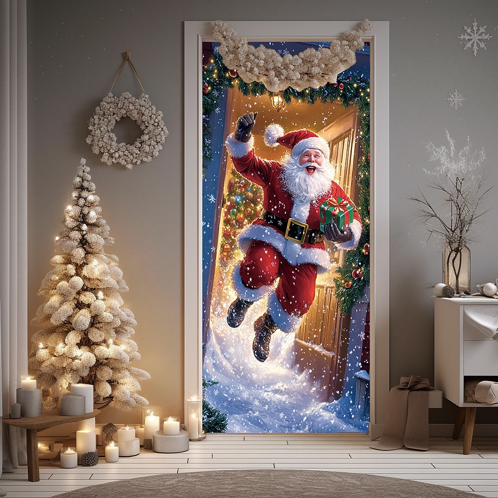 Santa Delivering Gift Christmas Door Cover
