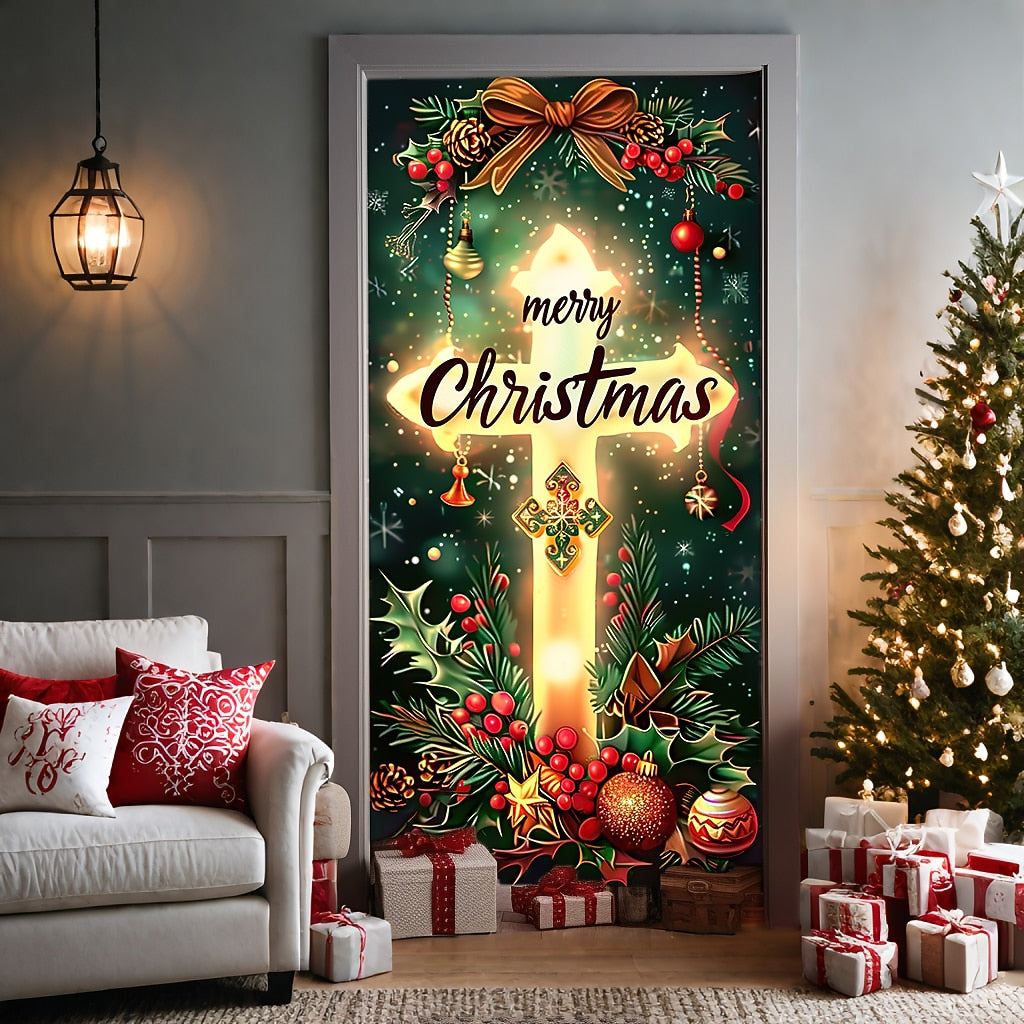 Cross Nativity Scene Christmas Door Cover