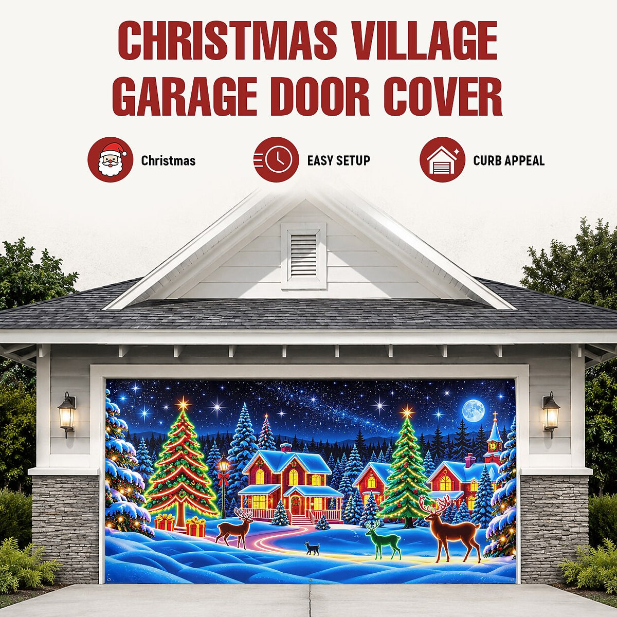 Blacklight Christmas Garage Cover UV Reactive Christmas Village