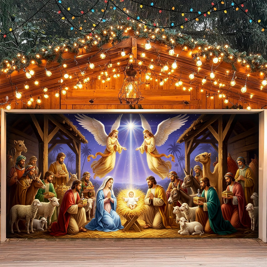 Nativity Scene Garage Door Cover
