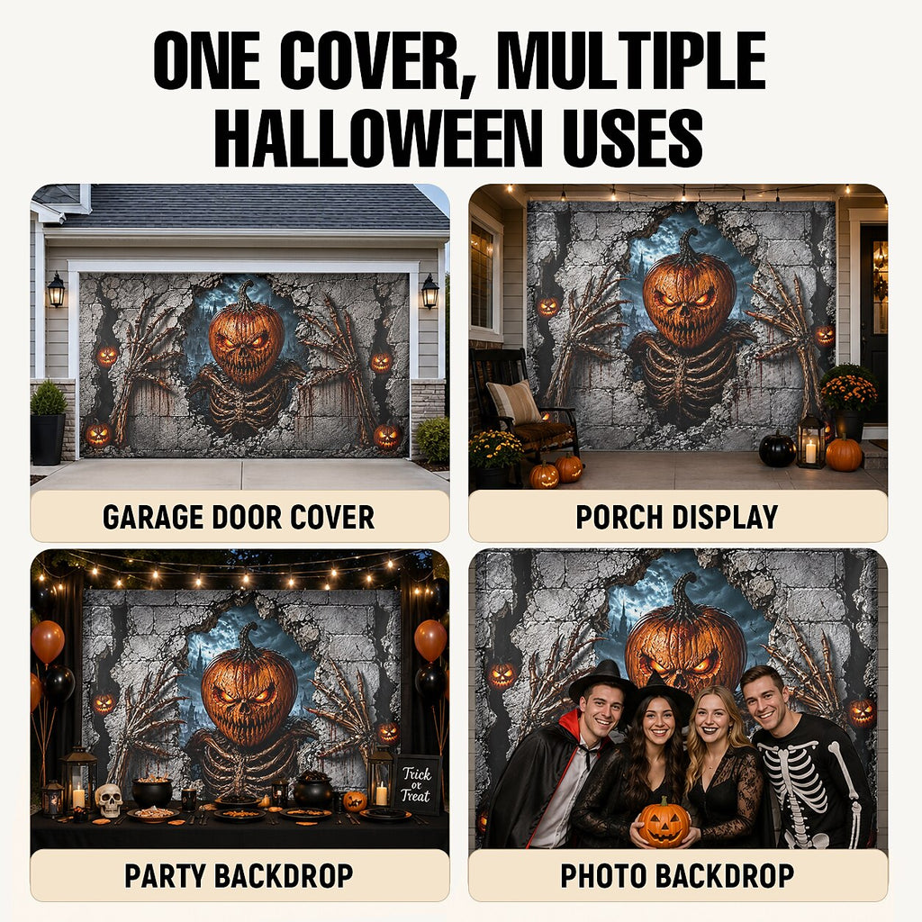 Halloween Pumpkin Skeleton Garage Door Cover