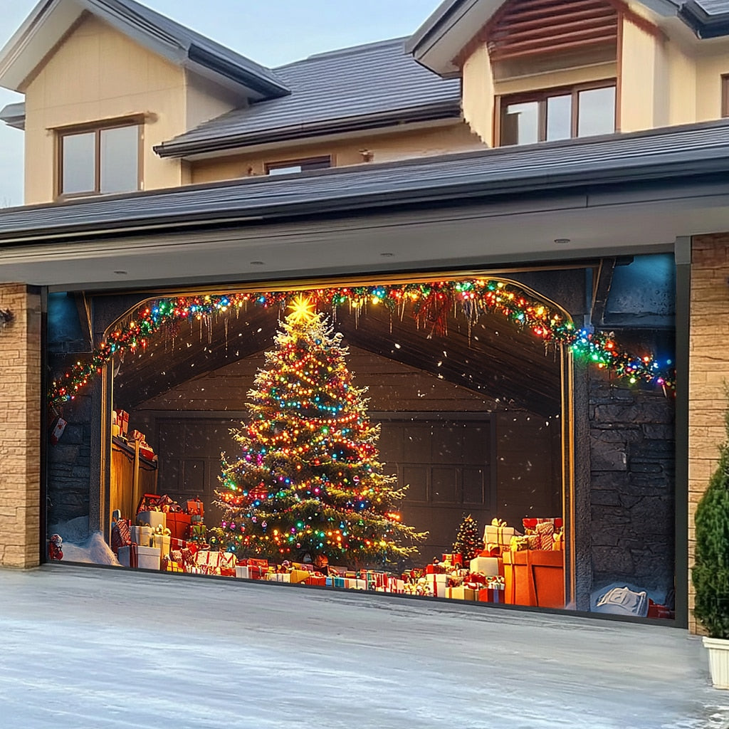 Farmhouse Christmas Tree Garage Door Cover