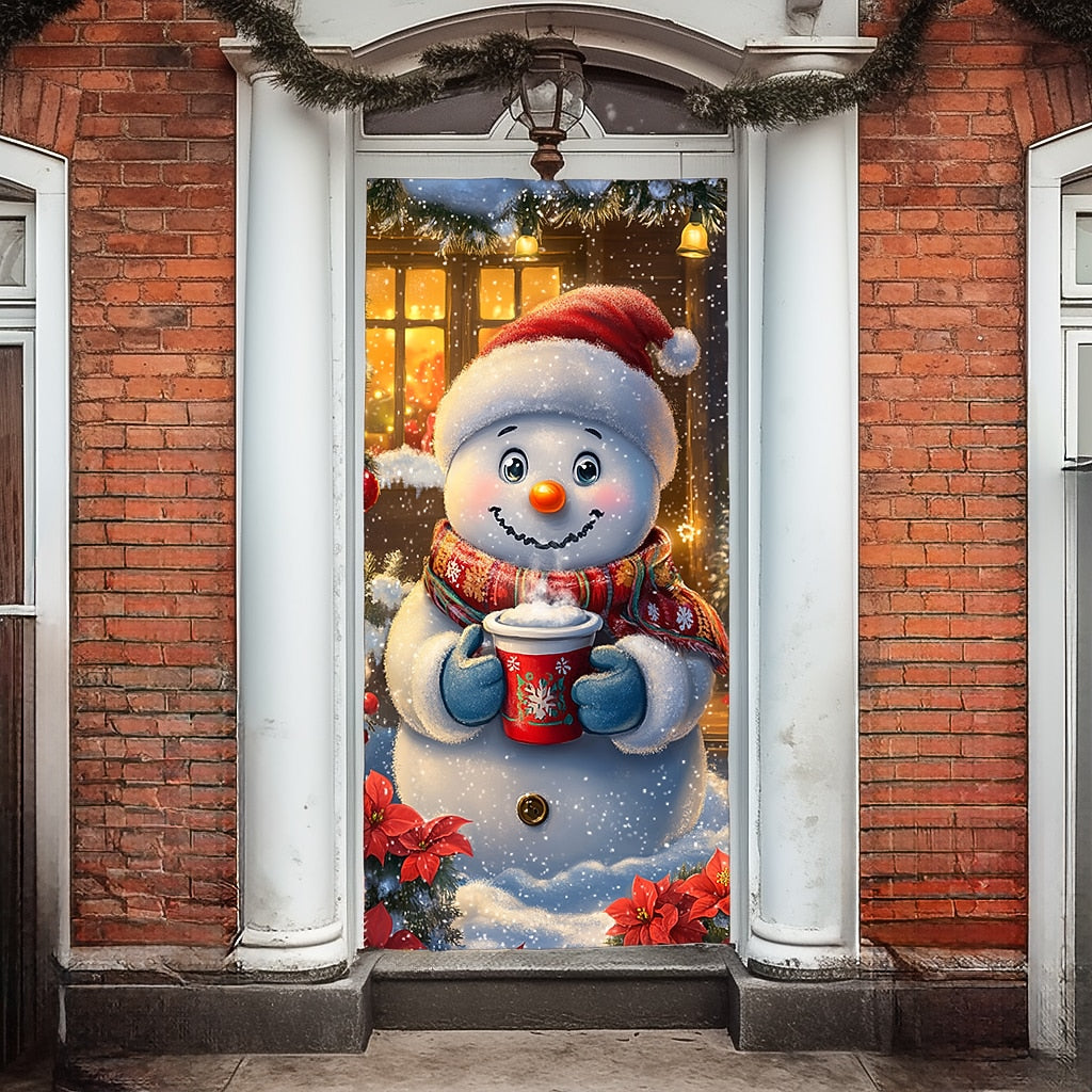 Snowman Hot Chocolate Christmas Door Cover