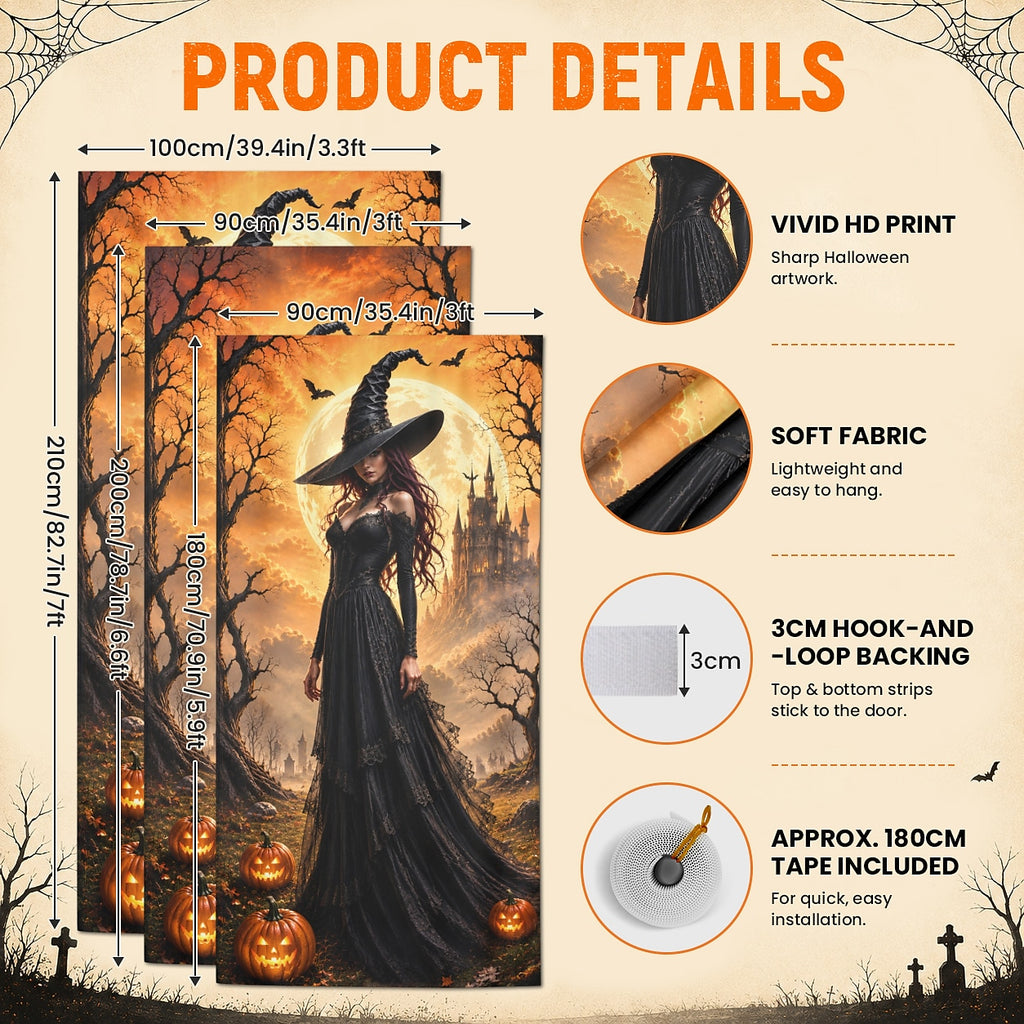 Gothic Witch Haunted Castle Pumpkin Banner Halloween Door Cover