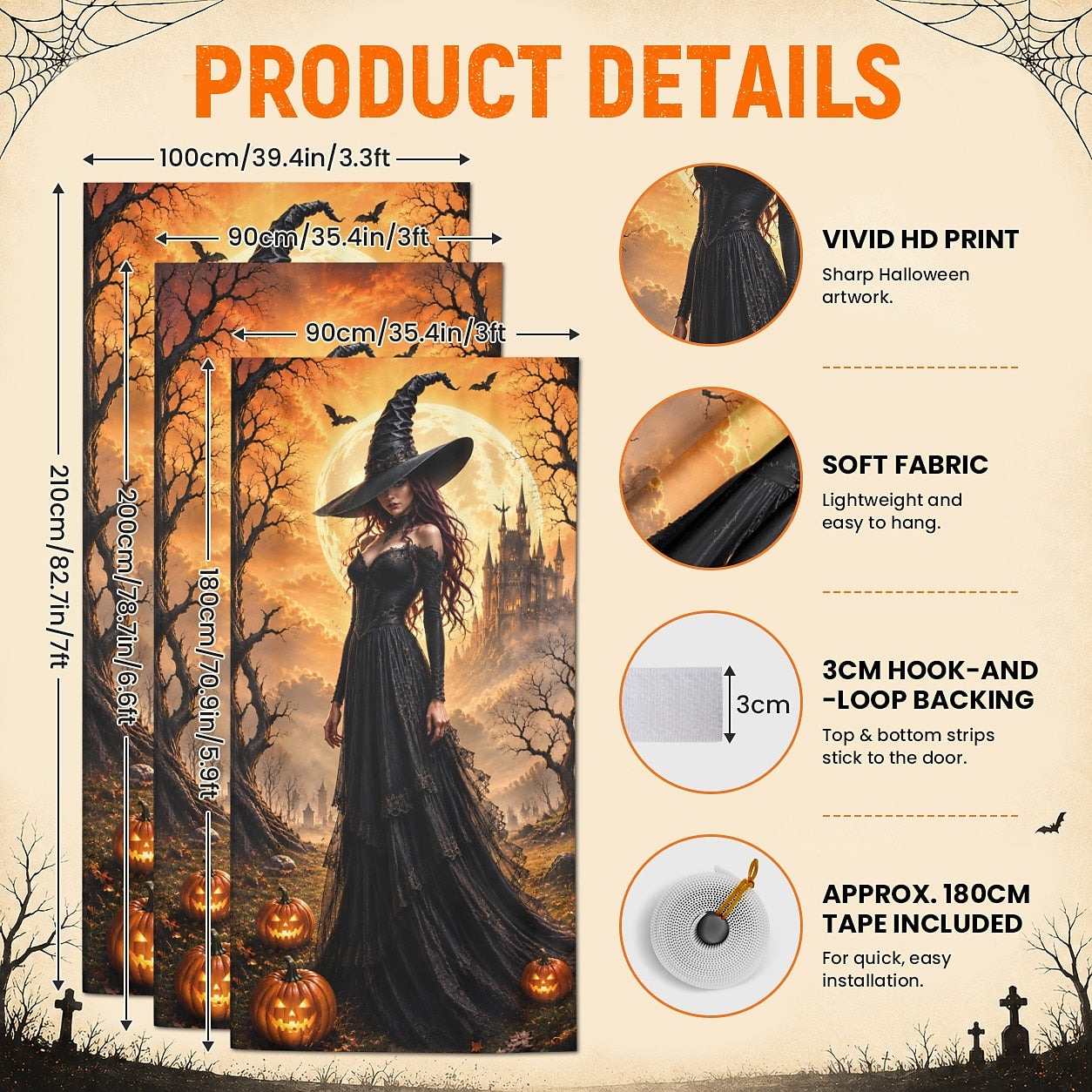 Gothic Witch Haunted Castle Pumpkin Banner Halloween Door Cover