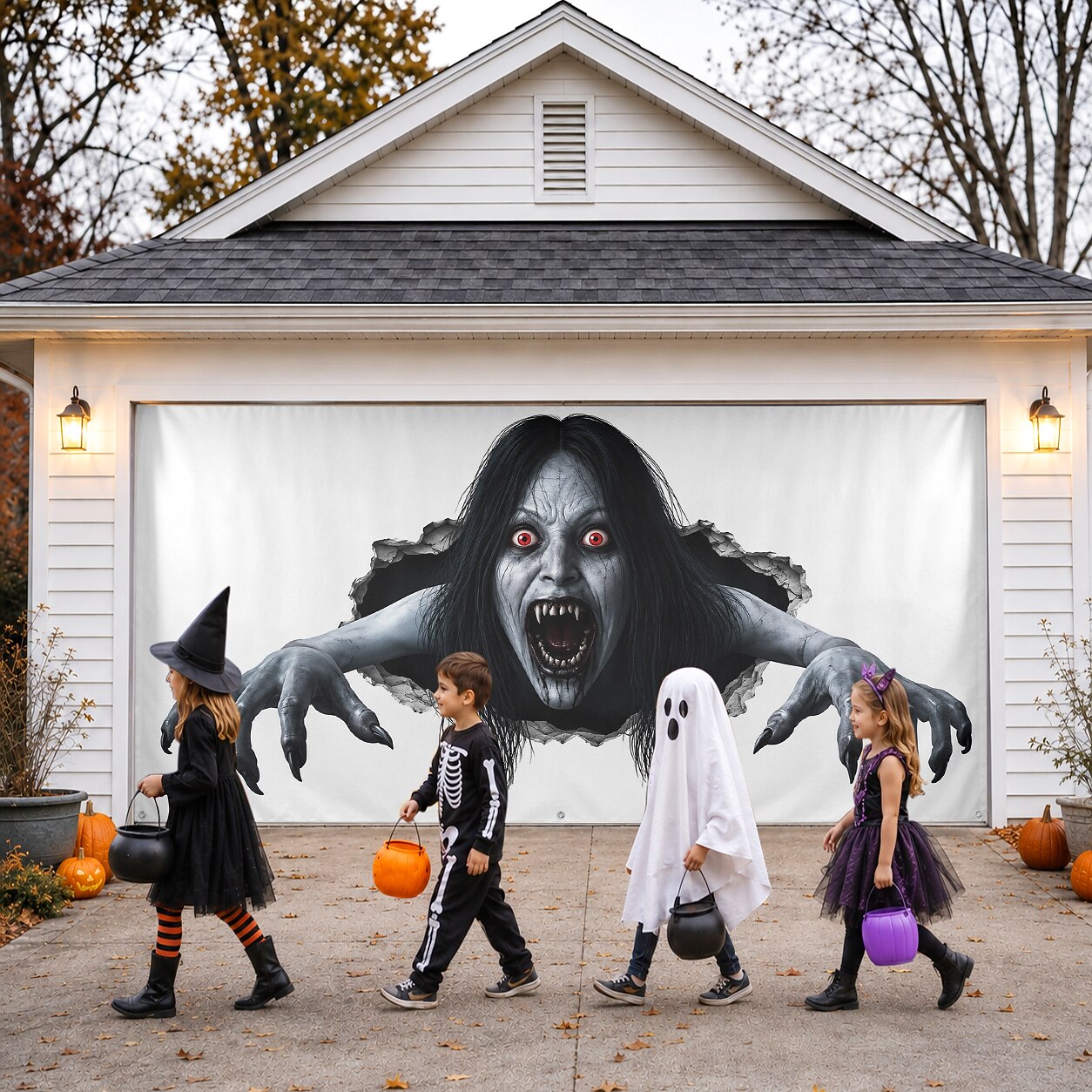 Halloween Creepy Ghost Woman Garage Door Cover