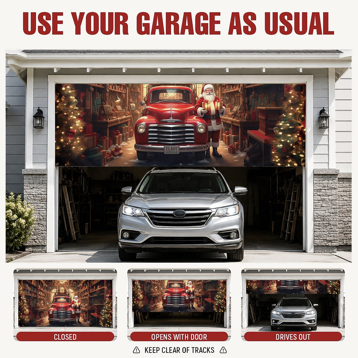Santa Christmas House Garage Door Cover