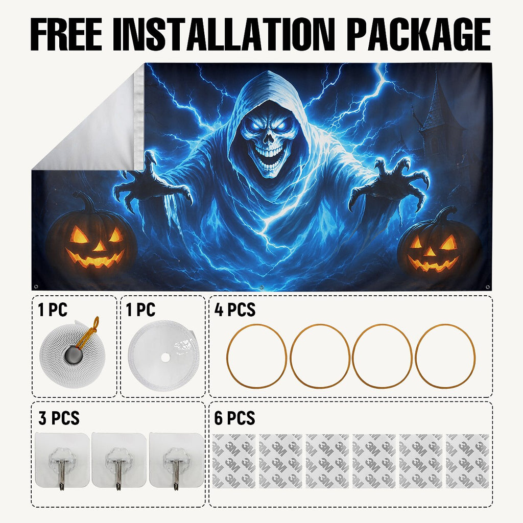 Halloween Blue Grim Reaper Garage Door Cover