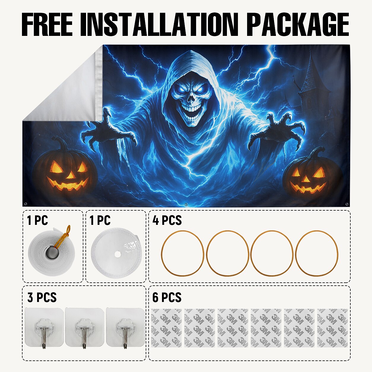 Halloween Blue Grim Reaper Garage Door Cover