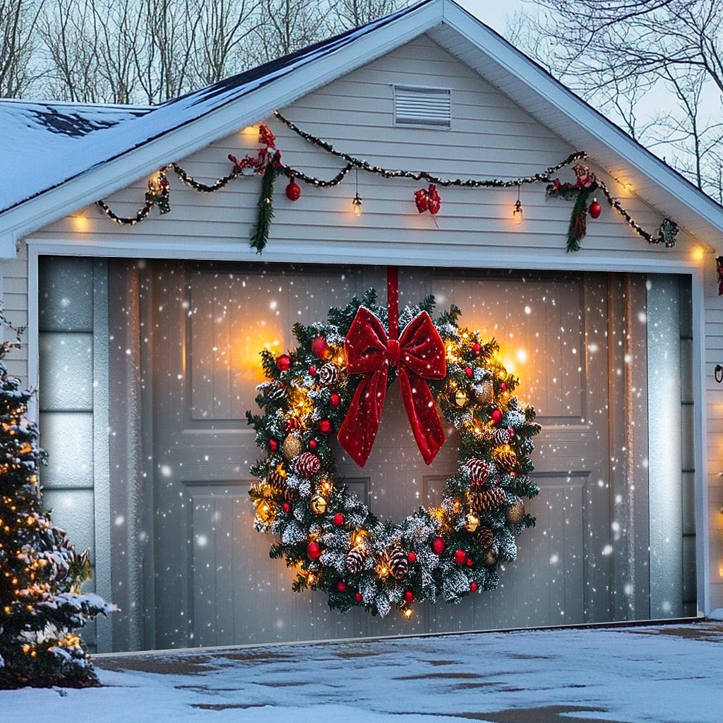 Farmhouse Christmas Scene Garage Door Cover