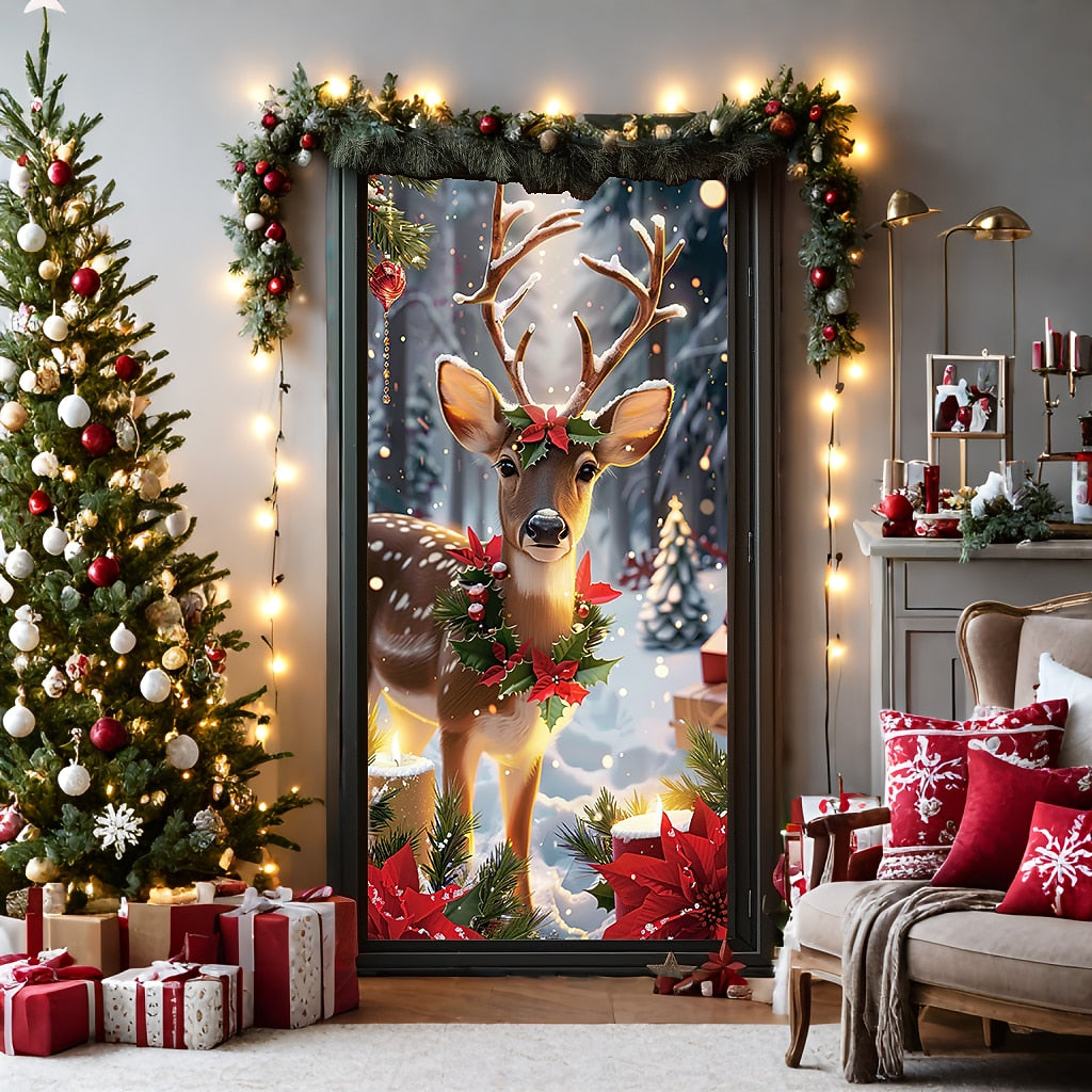 Festive Deer Christmas Door Cover