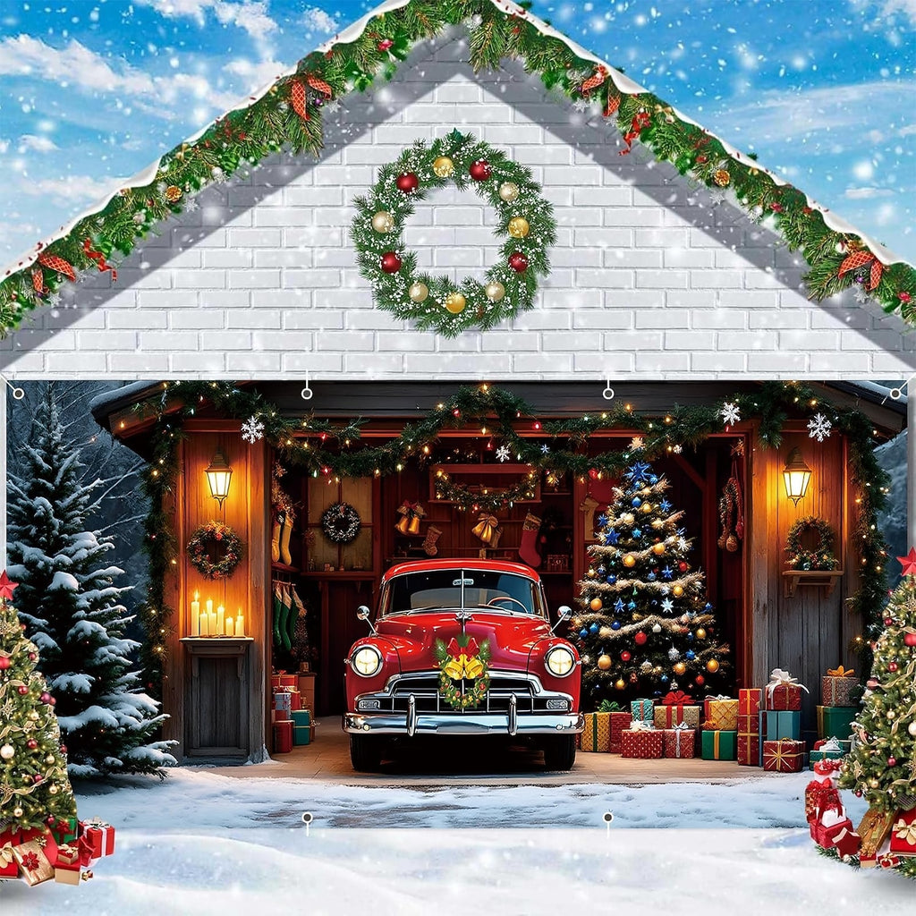 Santa Christmas House Garage Door Cover