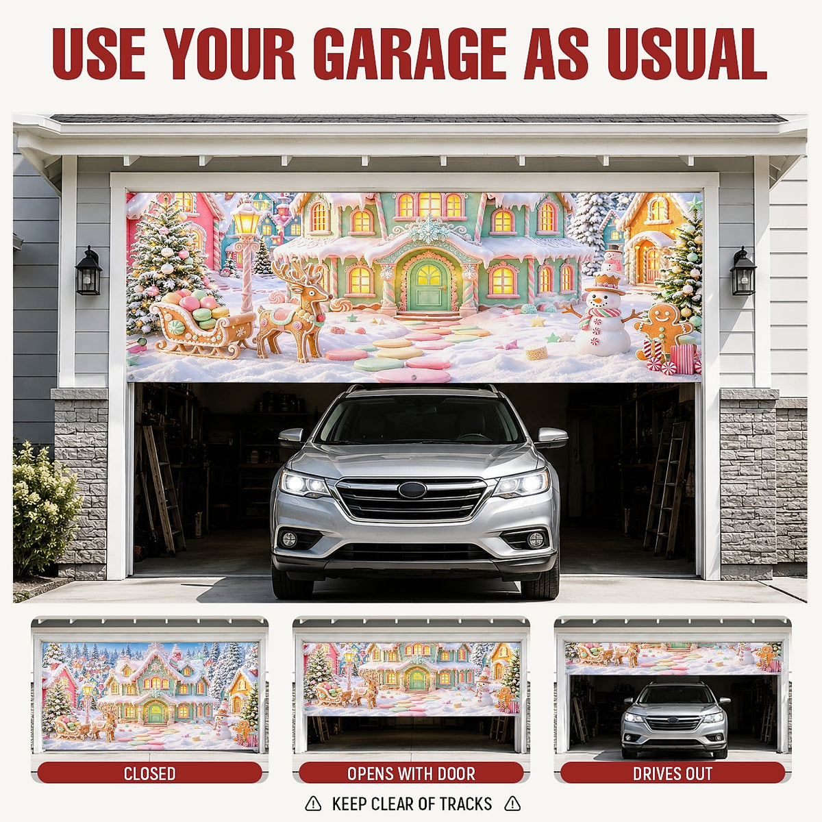 Colorful Gingerbread House Garage Door Cover