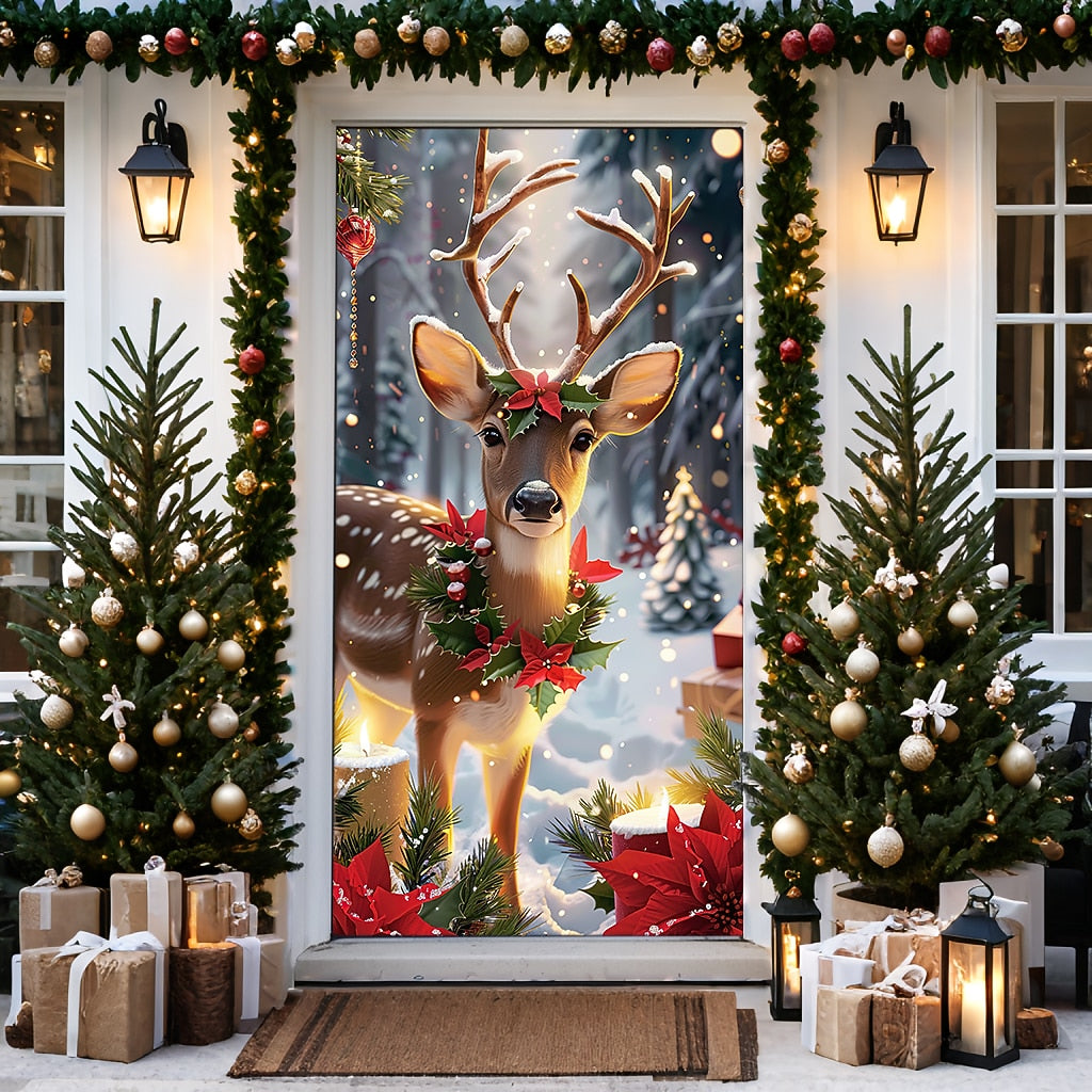 Festive Deer Christmas Door Cover