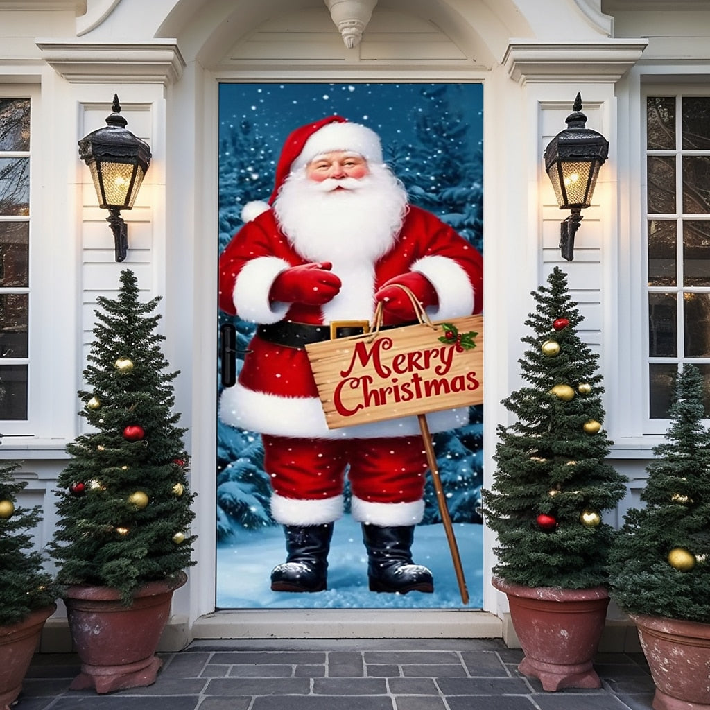 Classic Santa with North Pole Sign Christmas Door Cover