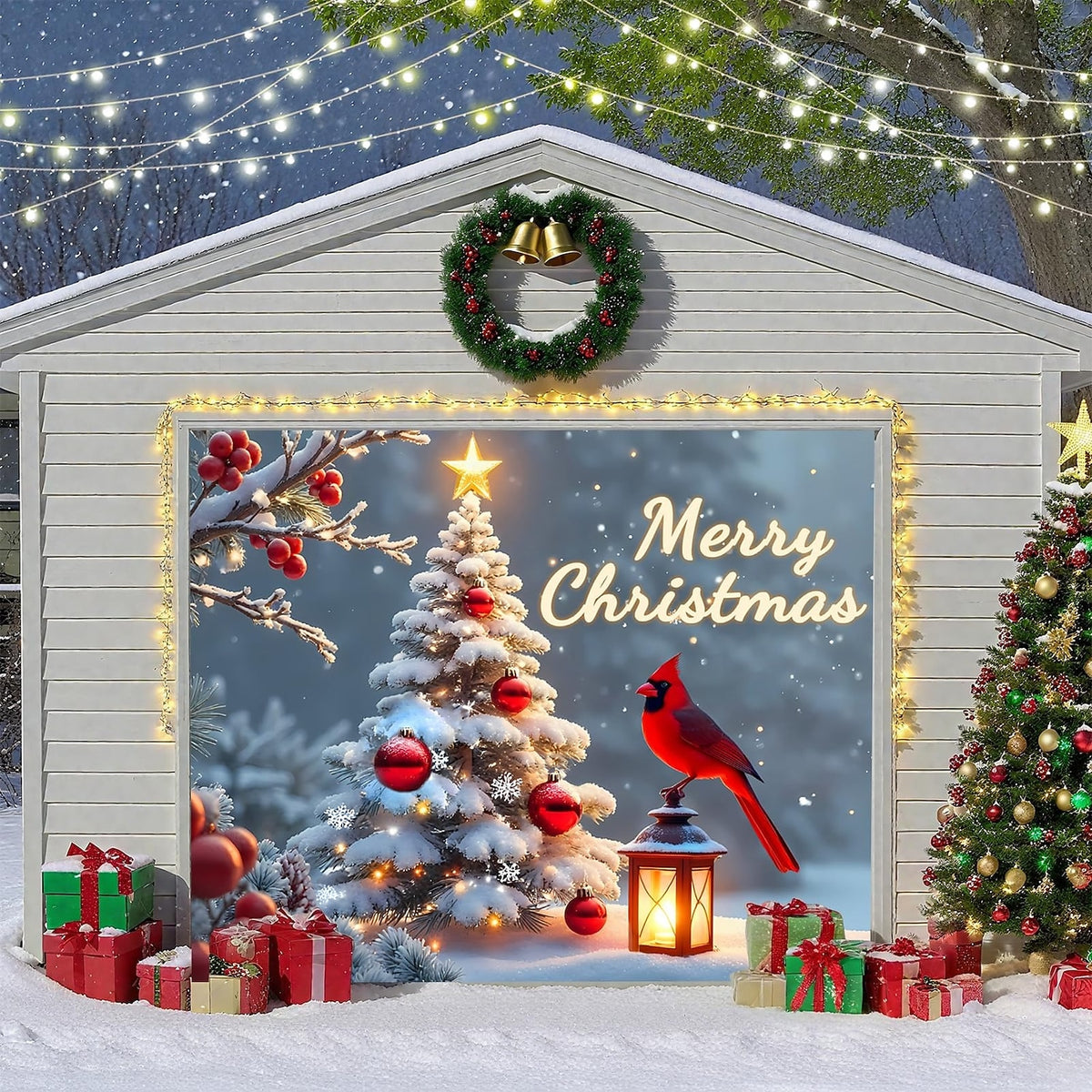 Christmas Cardinal Garage Door Cover
