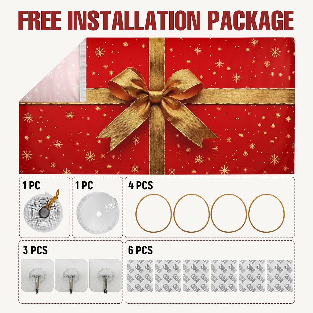 Christmas Garage Cover 3D Red Gift Box & Bow