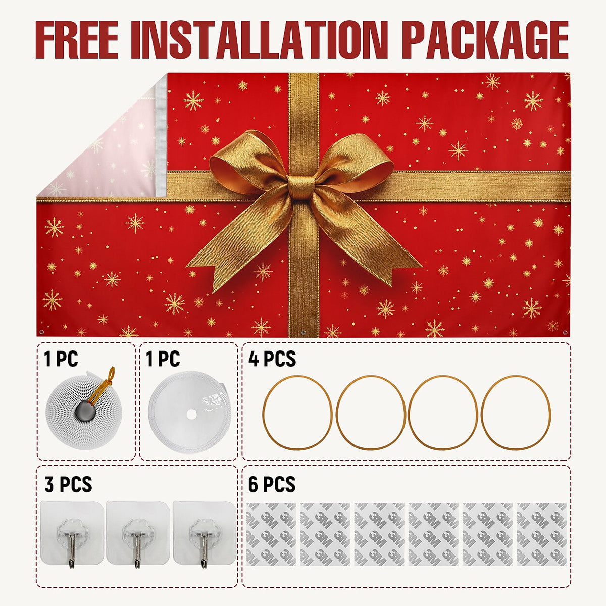 Christmas Garage Cover 3D Red Gift Box & Bow