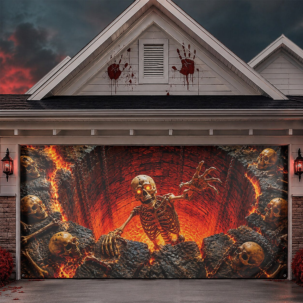 Halloween Flaming Skeleton Garage Door Cover