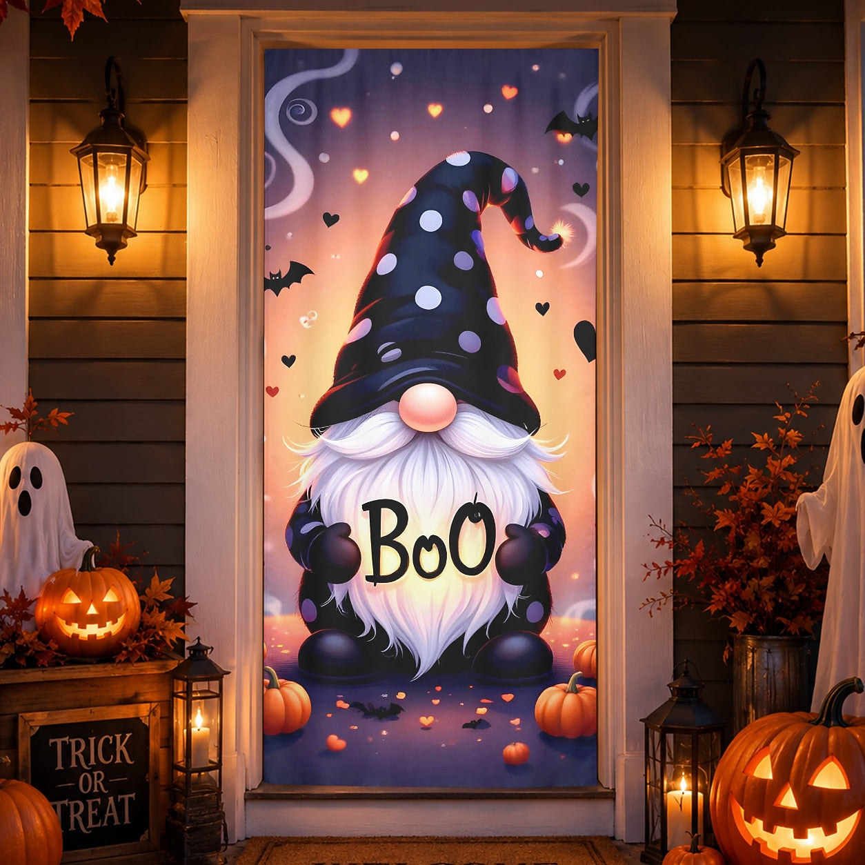 Gnome Boo Witch Pumpkin Banner Halloween Door Cover