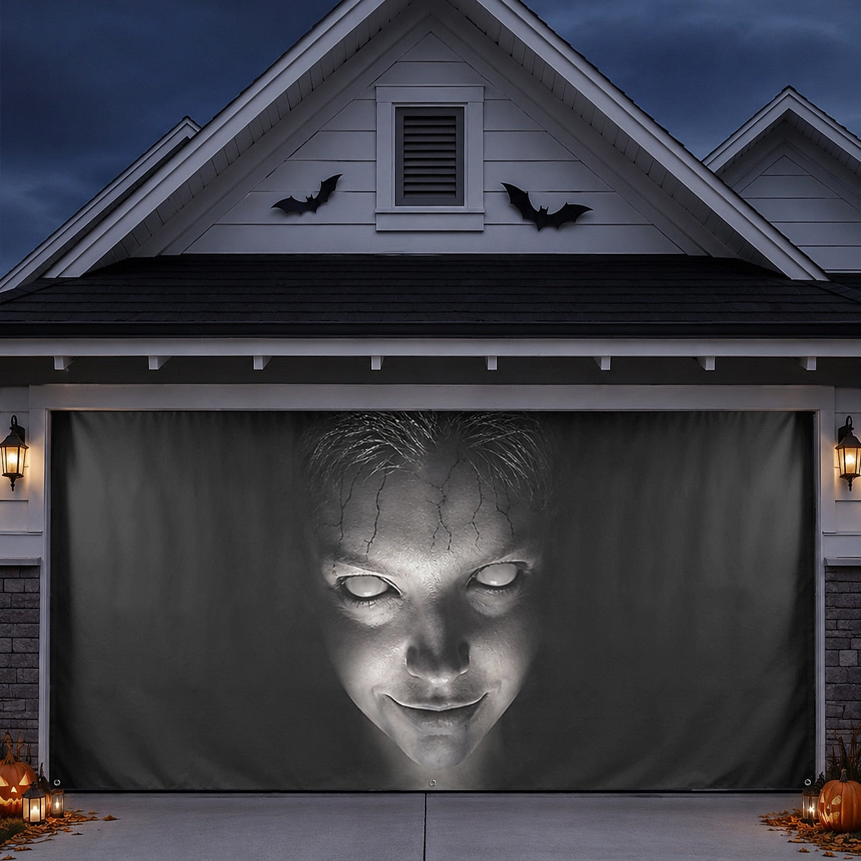 Creepy Ghost Face Horror | Halloween Garage Door Banner Cover