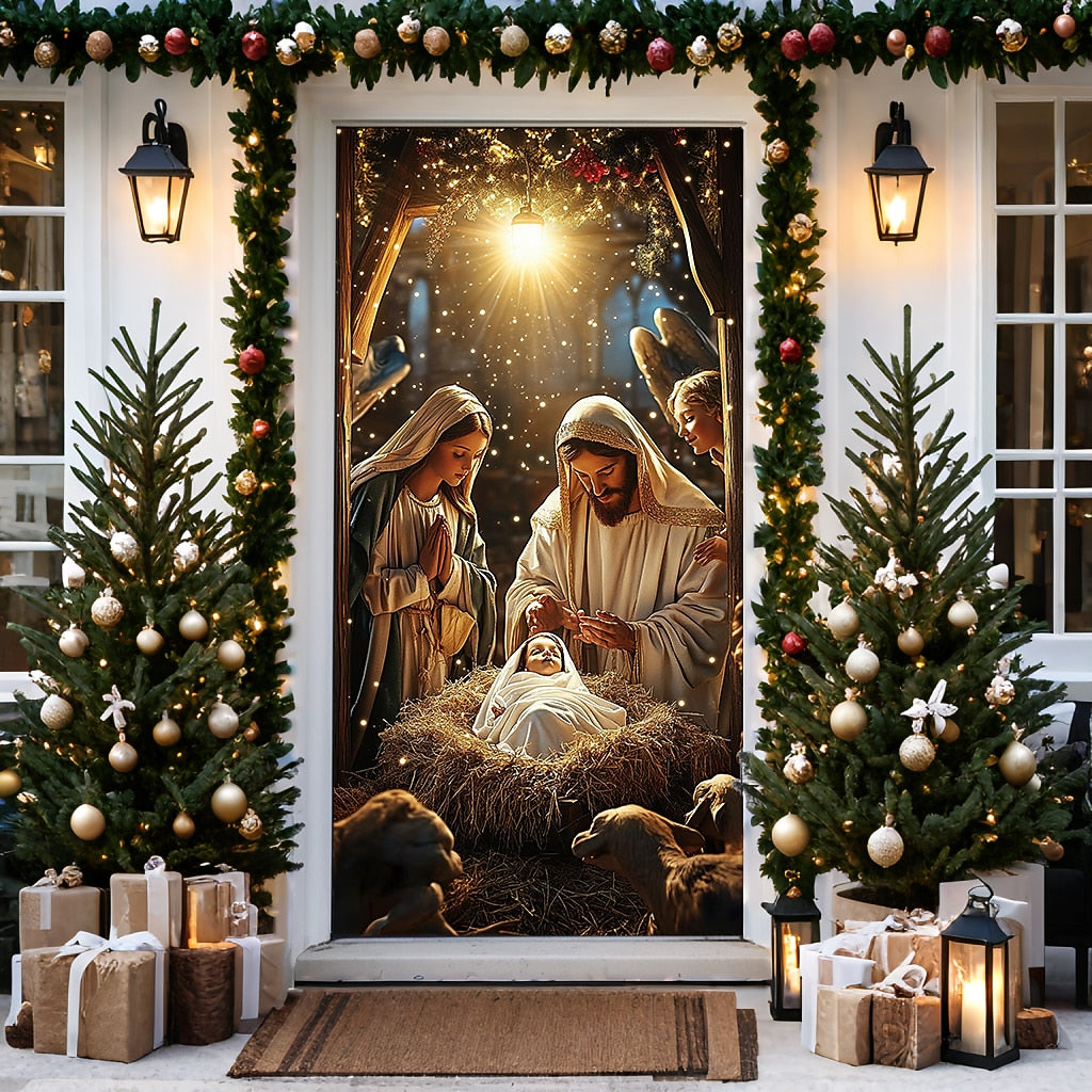 Nativity Scene Christmas Door Cover