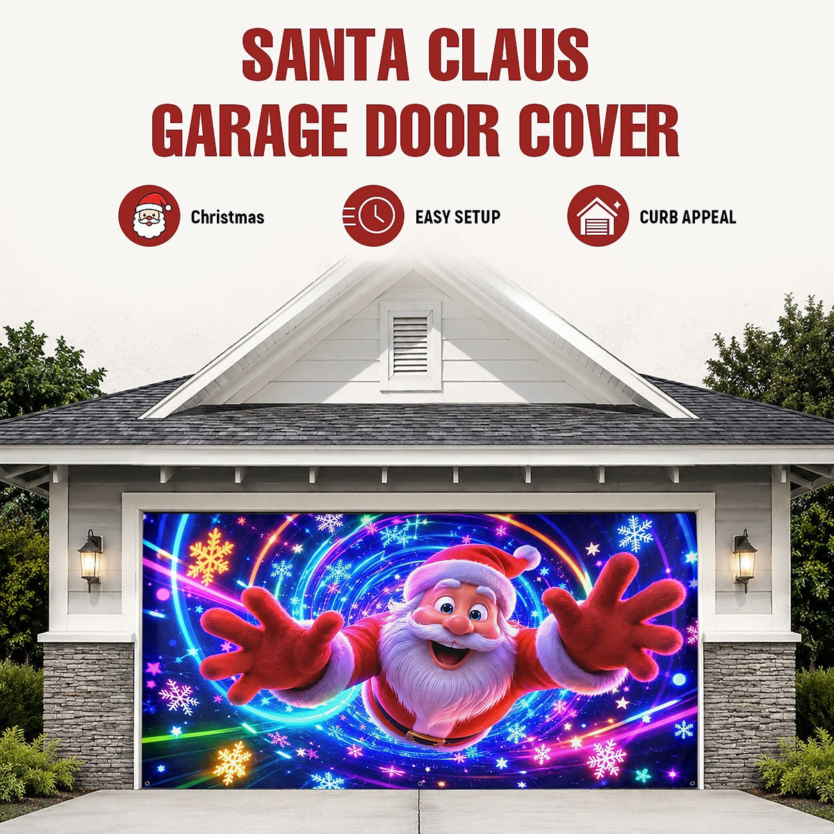 Blacklight Christmas Garage Cover UV Reactive Santa Claus